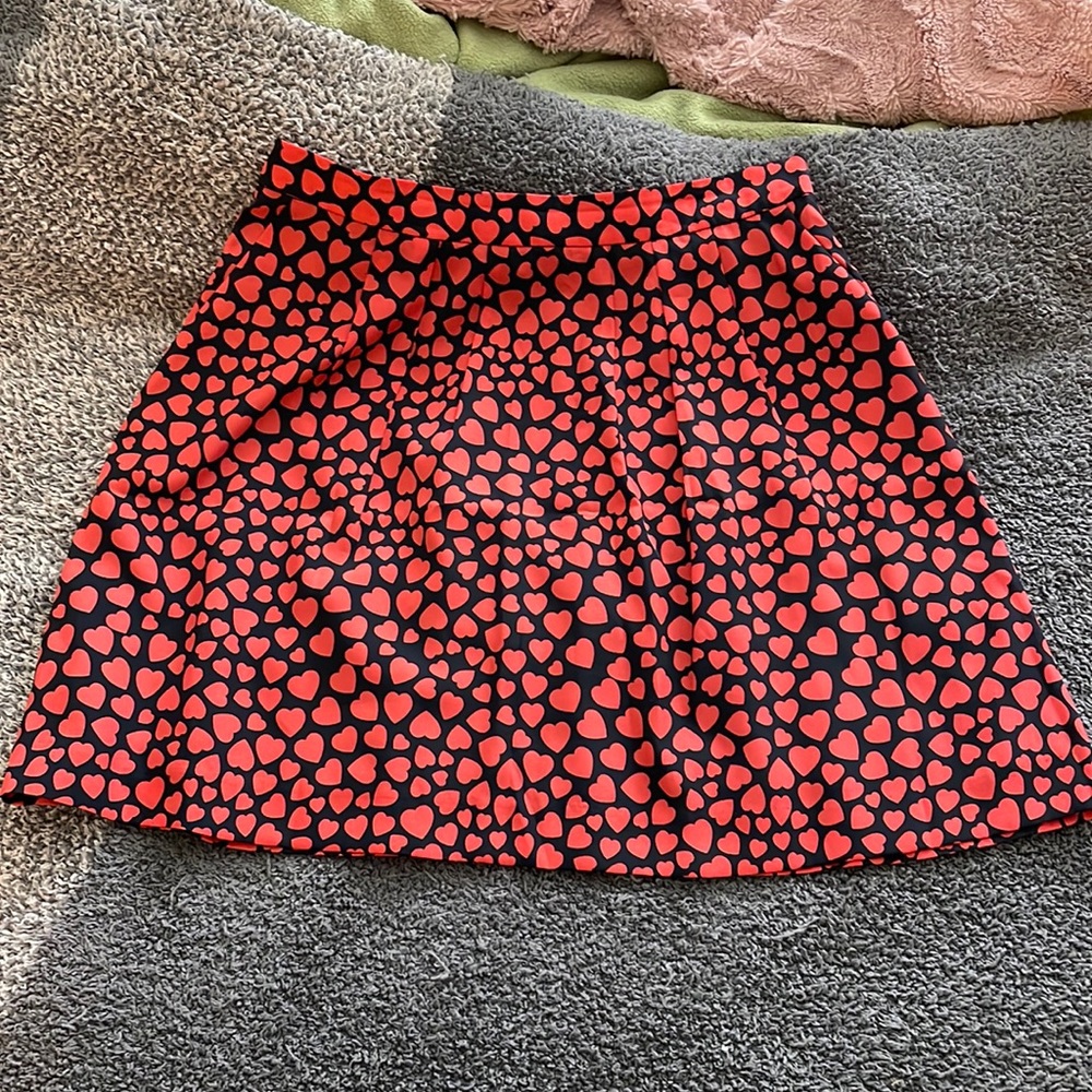 J. Crew Black Skirt with Red Heart Print